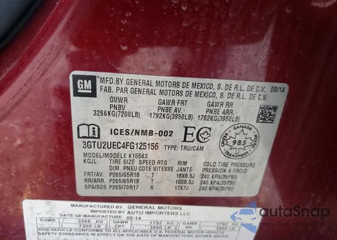 2015 GMC Sierra K1500 Sle z USA, uszkodzony, nr VIN 3GTU2UEC4FG125156